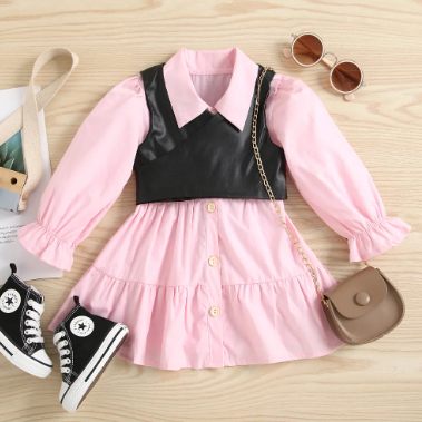 Pink Dress with Faux Leather Vest