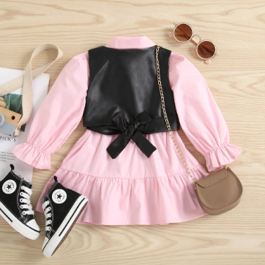 Pink Dress with Faux Leather Vest