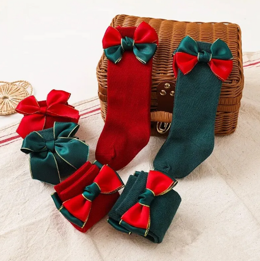 2 Pairs Christmas Bow Socks